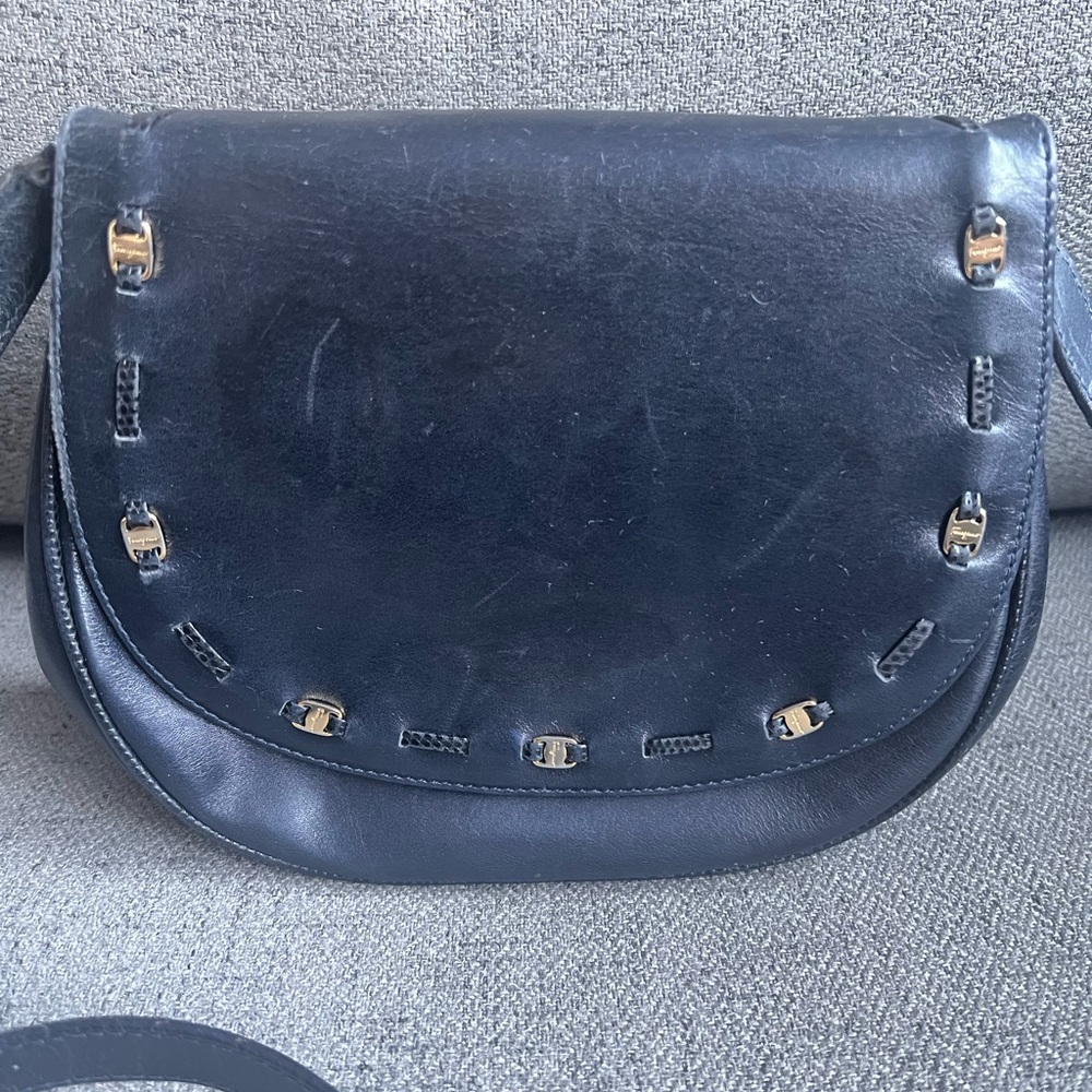 Salvatore Ferragamo Navy Blue leather flap crossbody